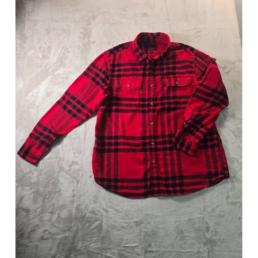 Banana Republic Men's Red Black Plaid Flannel Shirt L Standard Fit Button Up
